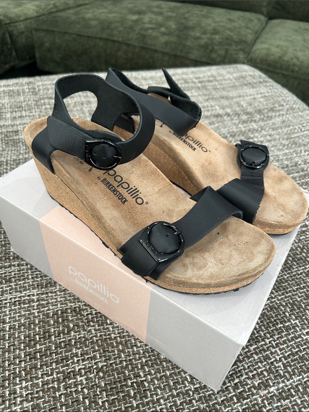 Birkenstock Papillio Black Wedge Sandals with Buckle Straps